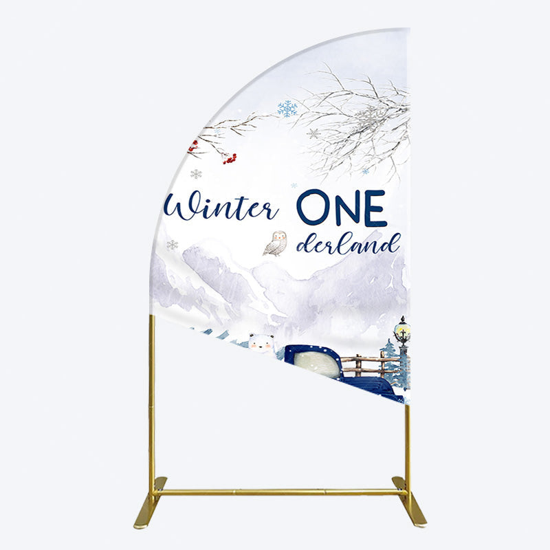 Aperturee - Aperturee Snowy Mountain Truck Winter Onederland Half Moon Arch Backdrop