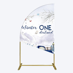 Aperturee - Aperturee Snowy Mountain Truck Winter Onederland Half Moon Arch Backdrop
