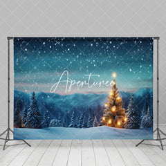 Aperturee - Aperturee Snowy Night Mountain Scene Trees Christmas Backdrop