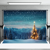 Aperturee - Aperturee Snowy Night Mountain Scene Trees Christmas Backdrop
