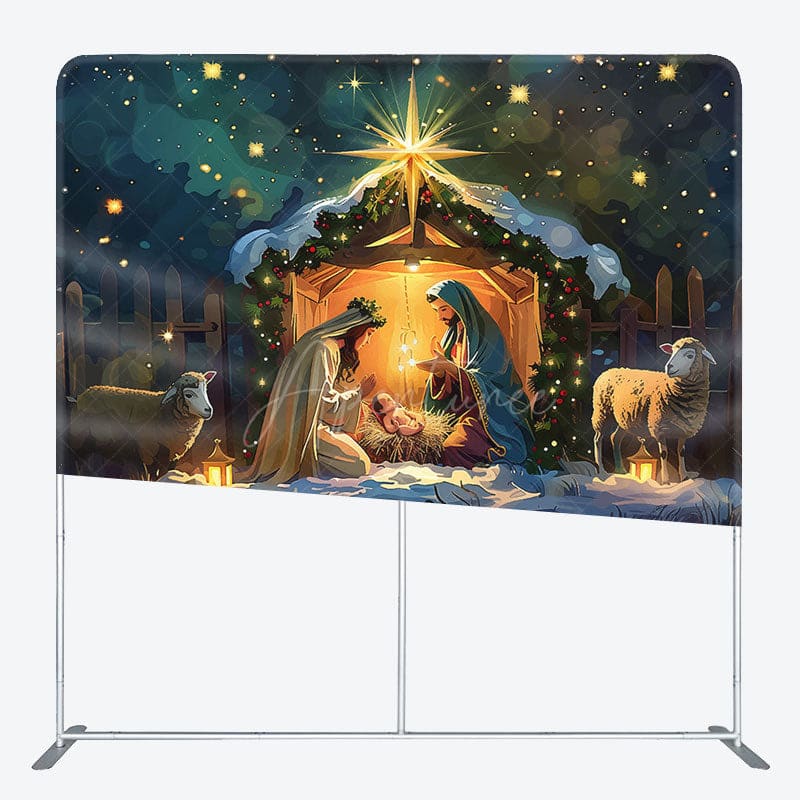 Aperturee - Aperturee Snowy Night Shed Nativity Christmas Tension Backdrop