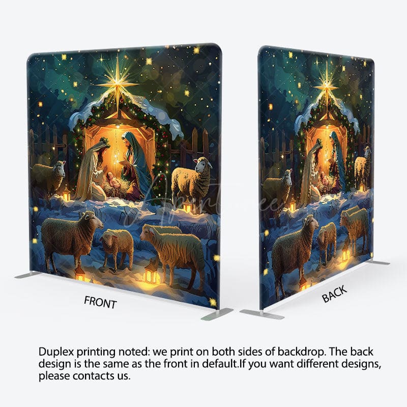 Aperturee - Aperturee Snowy Night Shed Nativity Christmas Tension Backdrop