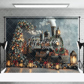 Aperturee - Aperturee Snowy Night Train Xmas Trees Christmas Backdrop