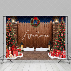 Aperturee - Aperturee Snowy Night Wooden Gate Tree Gift Christmas Backdrop