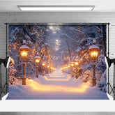 Aperturee - Aperturee Snowy Pathway Winter Backdrop Enchanted Forest Wonderland Photo Booth Christmas Holiday Portrait Studio Decor