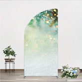 Aperturee - Aperturee Snowy Pine Branches with Warm Bokeh Lights Half Moon Arch Backdrop Festive Winter Holiday Party Decor