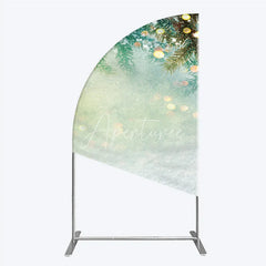 Aperturee - Aperturee Snowy Pine Branches with Warm Bokeh Lights Half Moon Arch Backdrop Festive Winter Holiday Party Decor