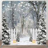 Aperturee - Aperturee Snowy Pine Forest Lights Tension Fabric Backdrop