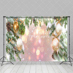 Aperturee - Aperturee Snowy Pine Gold Ornaments Bokeh Photo Backdrop