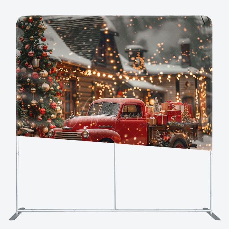 Aperturee - Aperturee Snowy Red Car Bokeh Christmas Pillow Case Backdrop