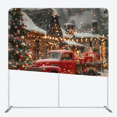 Aperturee - Aperturee Snowy Red Car Bokeh Christmas Pillow Case Backdrop