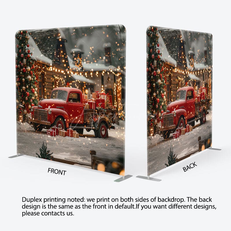 Aperturee - Aperturee Snowy Red Car Bokeh Christmas Pillow Case Backdrop