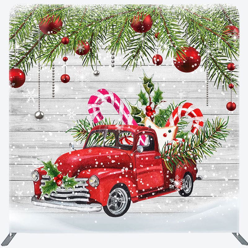 Aperturee - Aperturee Snowy Red Car Wooden Christmas Pillow Cover Backdrop