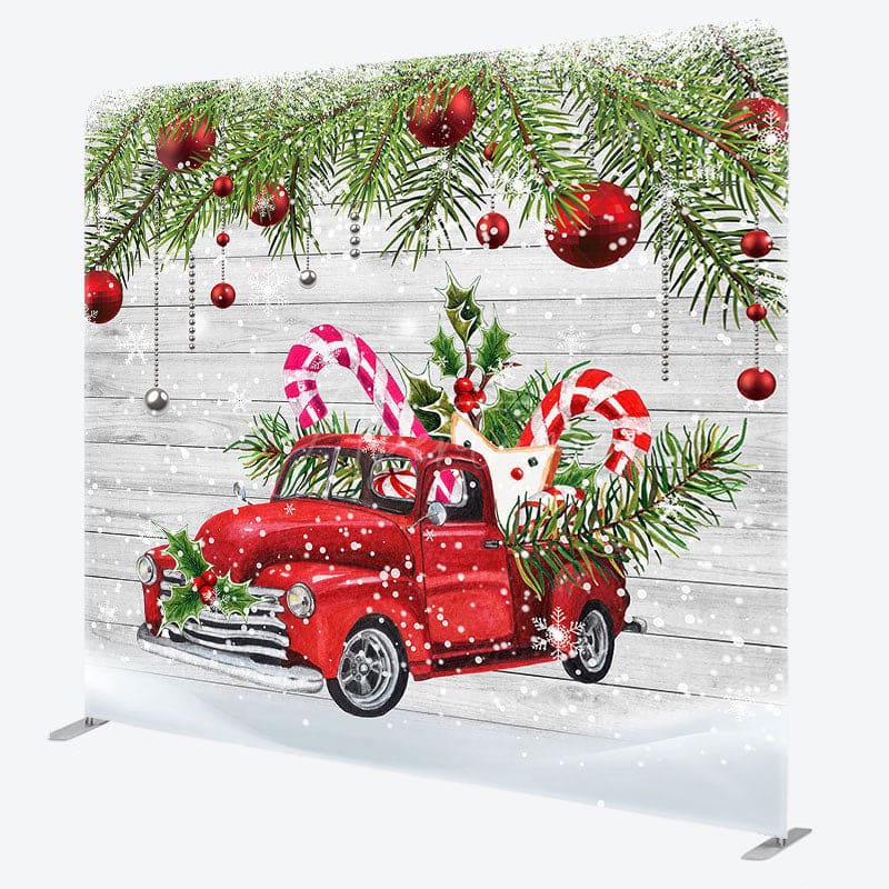 Aperturee - Aperturee Snowy Red Car Wooden Christmas Pillow Cover Backdrop