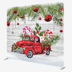 Aperturee - Aperturee Snowy Red Car Wooden Christmas Pillow Cover Backdrop