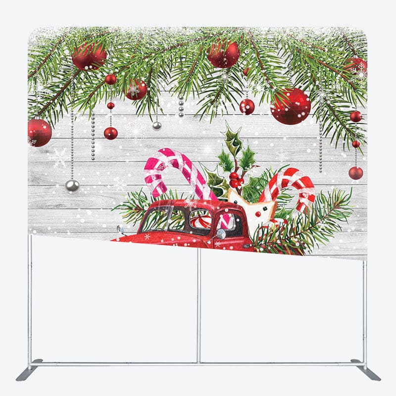 Aperturee - Aperturee Snowy Red Car Wooden Christmas Pillow Cover Backdrop