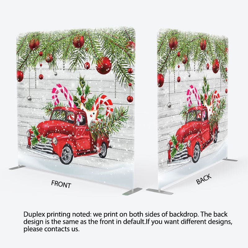 Aperturee - Aperturee Snowy Red Car Wooden Christmas Pillow Cover Backdrop