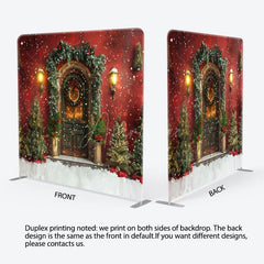 Aperturee - Aperturee Snowy Red Retro Wall Christmas Pillow Cover Backdrop