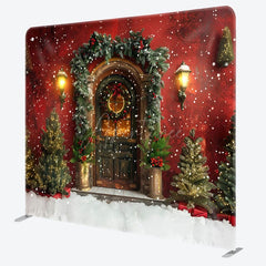 Aperturee - Aperturee Snowy Red Retro Wall Christmas Pillow Cover Backdrop