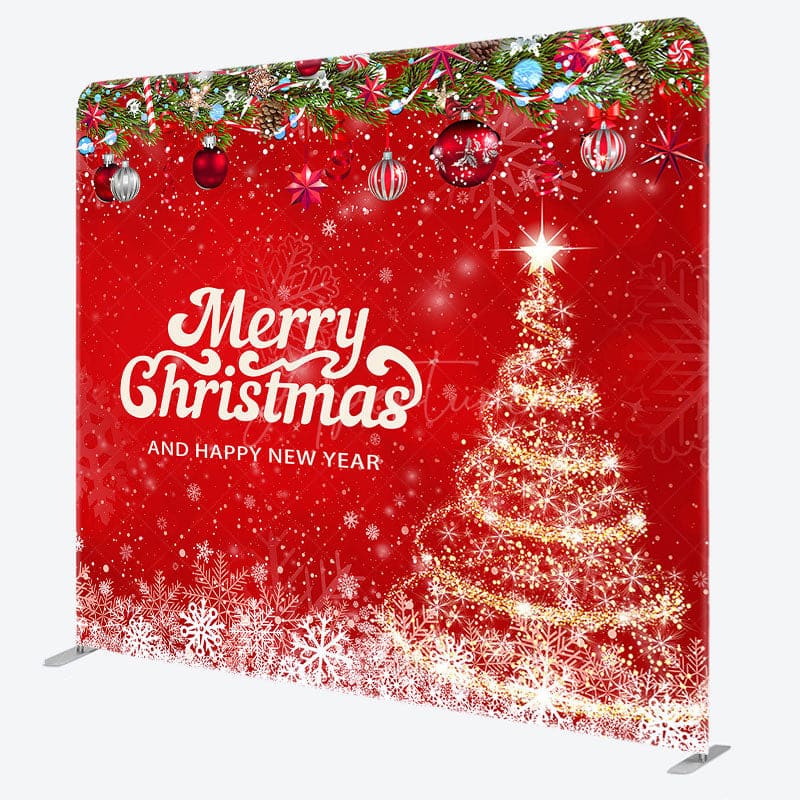 Aperturee - Aperturee Snowy Red Xmass Happy New Year Tension Fabric Backdrop