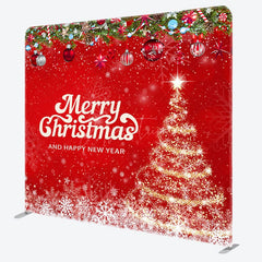 Aperturee - Aperturee Snowy Red Xmass Happy New Year Tension Fabric Backdrop