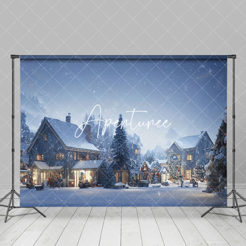 Aperturee - Aperturee Snowy Rural Town Night Festive Christmas Backdrop