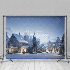 Aperturee - Aperturee Snowy Rural Town Night Festive Christmas Backdrop