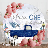 Aperturee - Aperturee Snowy Safari Blue Truck Round Onederland Backdrop