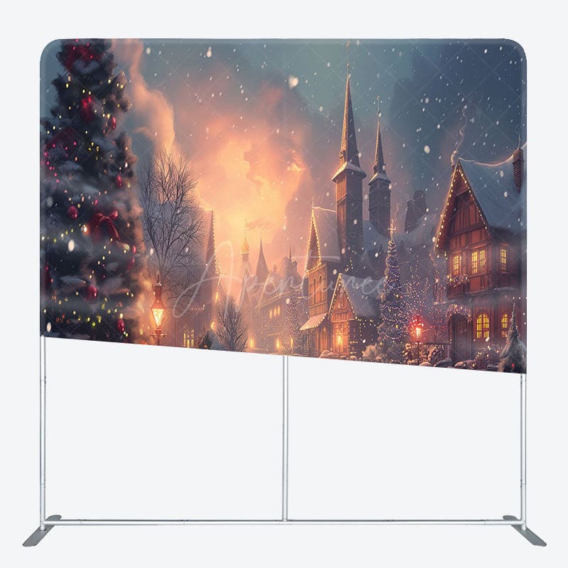 Aperturee - Aperturee Snowy Town Load Tree Winter Xmas Tension Backdrop