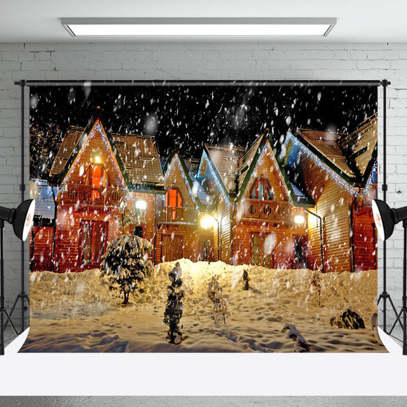 Aperturee - Aperturee Snowy Town Night Light Glitter Christmas Backdrop