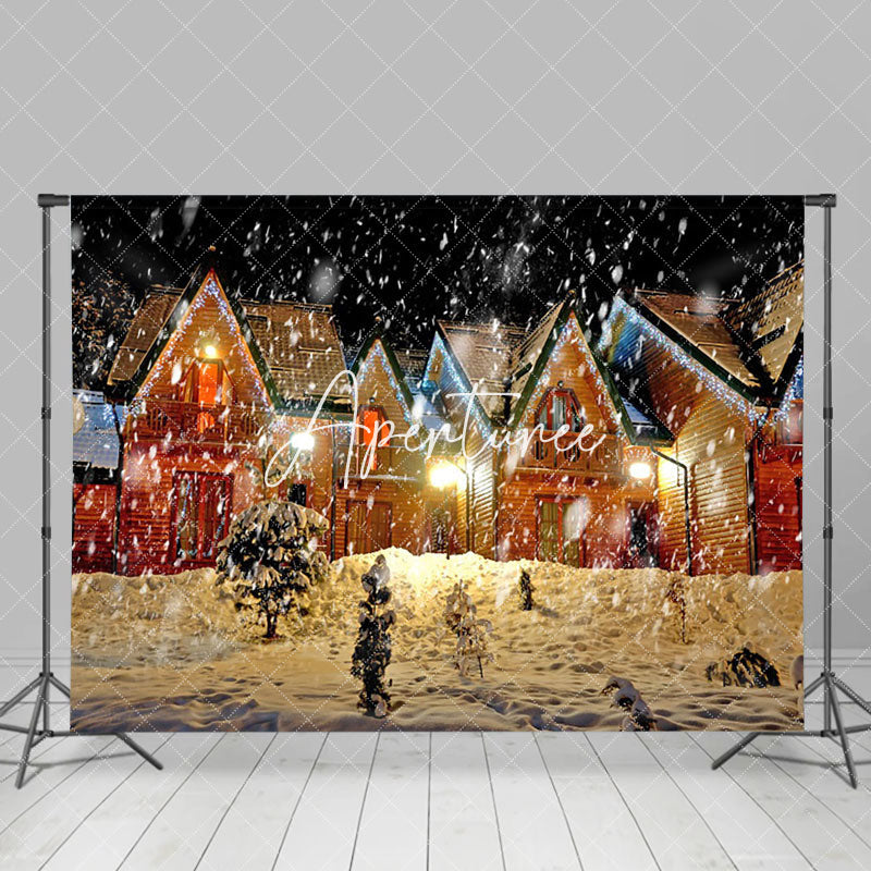 Aperturee - Aperturee Snowy Town Night Light Glitter Christmas Backdrop