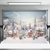 Aperturee - Aperturee Snowy Town Trees Field Winter Christmas Backdrop