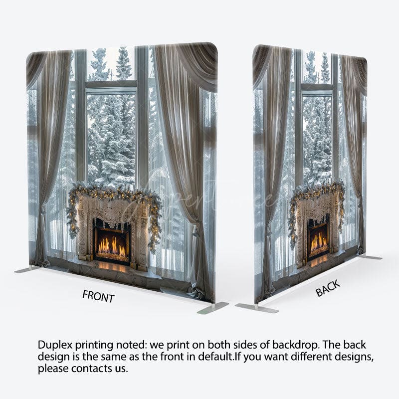 Aperturee - Aperturee Snowy Trees Window Double-Sided Square Xmas Backdrop