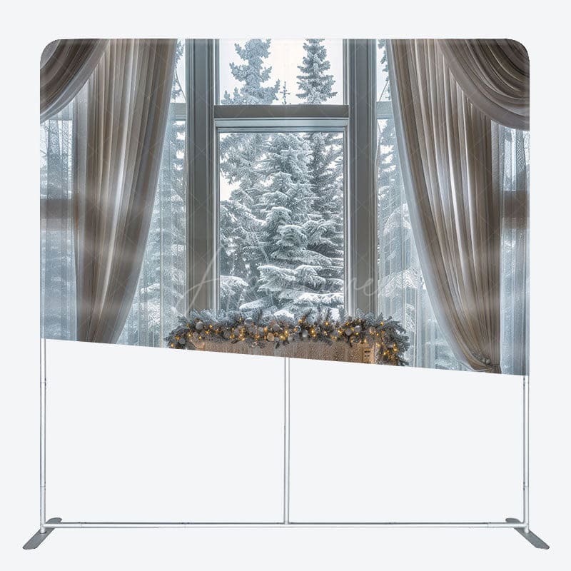 Aperturee - Aperturee Snowy Trees Window Double-Sided Square Xmas Backdrop