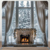 Aperturee - Aperturee Snowy Trees Window Double-Sided Square Xmas Backdrop