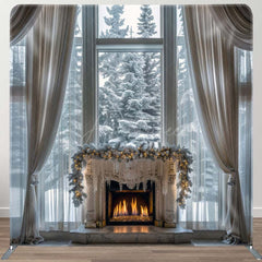 Aperturee - Aperturee Snowy Trees Window Double-Sided Square Xmas Backdrop