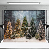Aperturee - Aperturee Snowy Trees Winter Christmas Scene Forest Backdrop