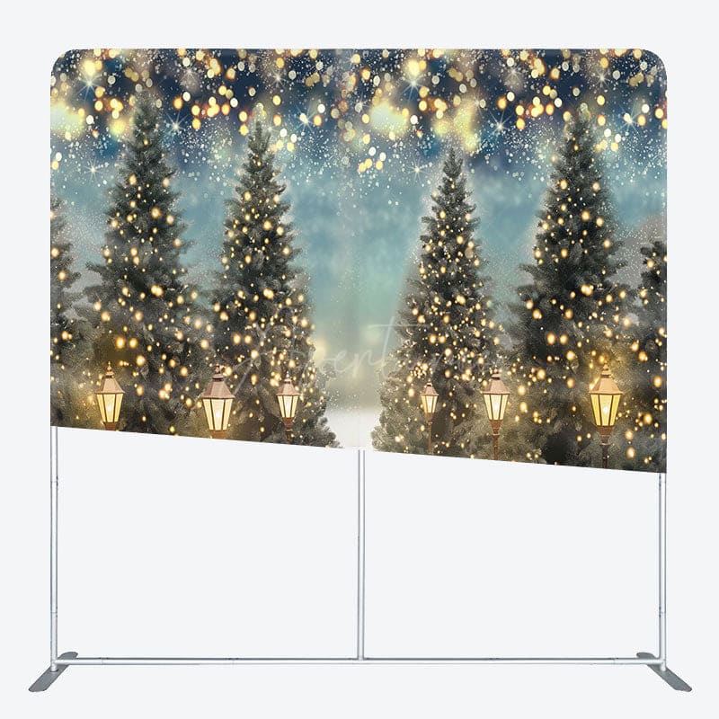 Aperturee - Aperturee Snowy Trees Winter Night Bokeh Tension Fabric Backdrop