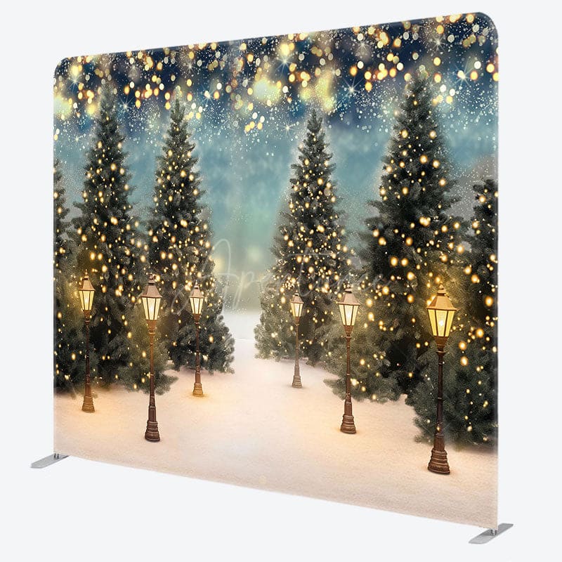 Aperturee - Aperturee Snowy Trees Winter Night Bokeh Tension Fabric Backdrop