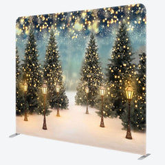 Aperturee - Aperturee Snowy Trees Winter Night Bokeh Tension Fabric Backdrop