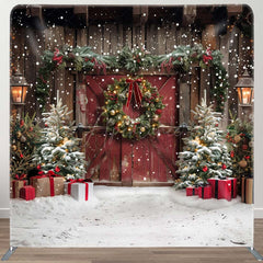 Aperturee - Aperturee Snowy Vintage Wooden Christmas Pillow Case Backdrop