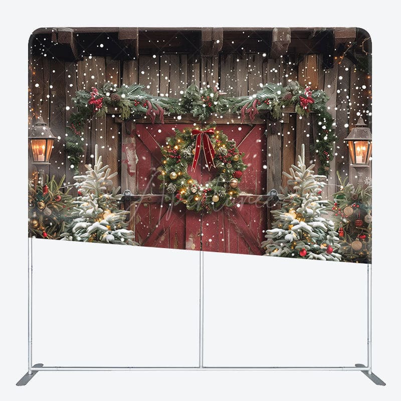 Aperturee - Aperturee Snowy Vintage Wooden Christmas Pillow Case Backdrop