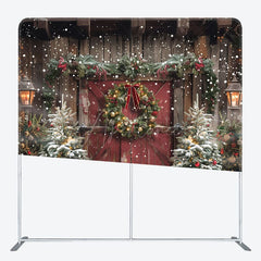 Aperturee - Aperturee Snowy Vintage Wooden Christmas Pillow Case Backdrop