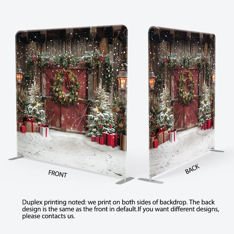 Aperturee - Aperturee Snowy Vintage Wooden Christmas Pillow Case Backdrop