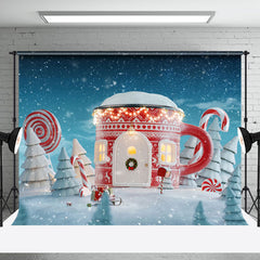 Aperturee - Aperturee Snowy Wild Field Teacup House Christmas Backdrop
