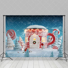 Aperturee - Aperturee Snowy Wild Field Teacup House Christmas Backdrop