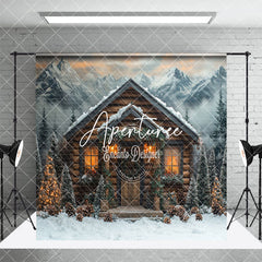 Aperturee - Aperturee Snowy Wild Mountain Forest Scene Room Set Backdrop