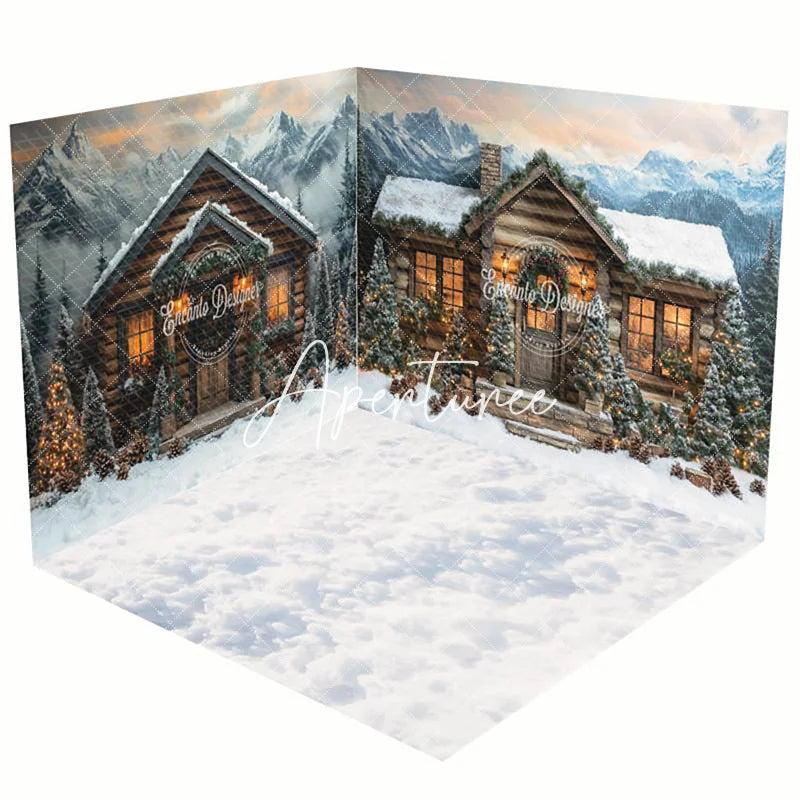 Aperturee - Aperturee Snowy Wild Mountain Forest Scene Room Set Backdrop