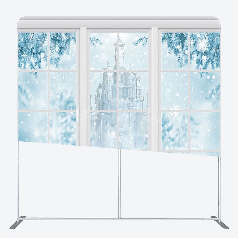 Aperturee - Aperturee Snowy Winter Castle Trees Pillow Cover Backdrop