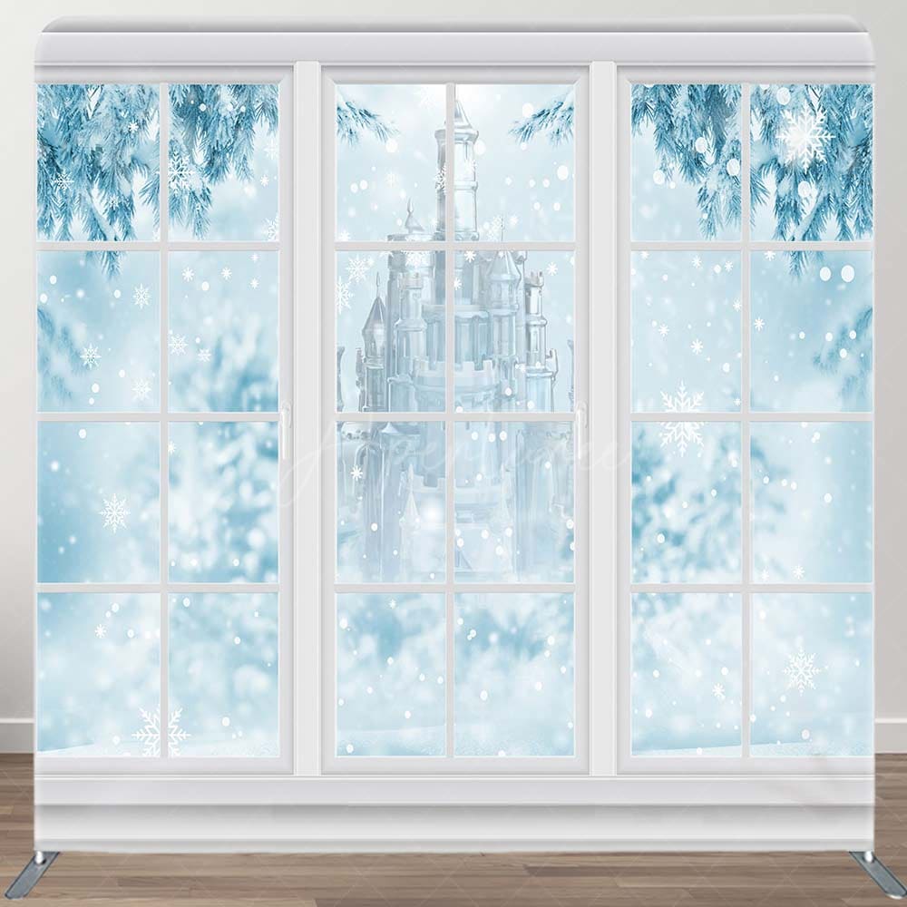 Aperturee - Aperturee Snowy Winter Castle Trees Pillow Cover Backdrop